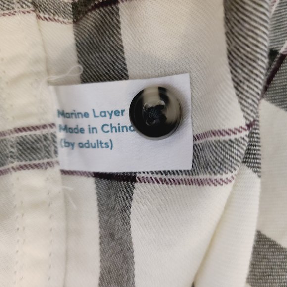 Marine Layer Shirt M Black White Plaid Button-Front Collared Long Sleeve Top - Picture 5 of 7